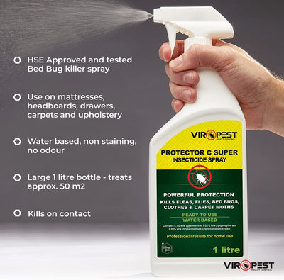 ViroPest Protector C Bed Bug Killer 1 litre Spray - HSE tested & approved - ViroPest